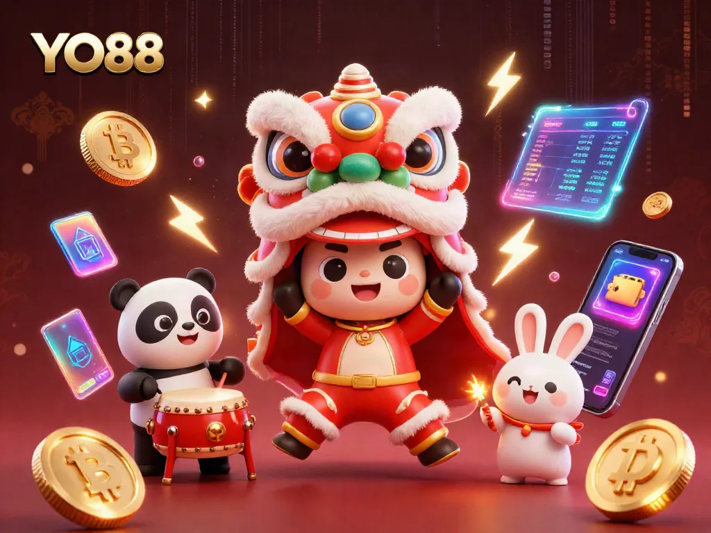 Experience thrilling gameplay features at YO88 with a festive dragon dance and crypto elements.