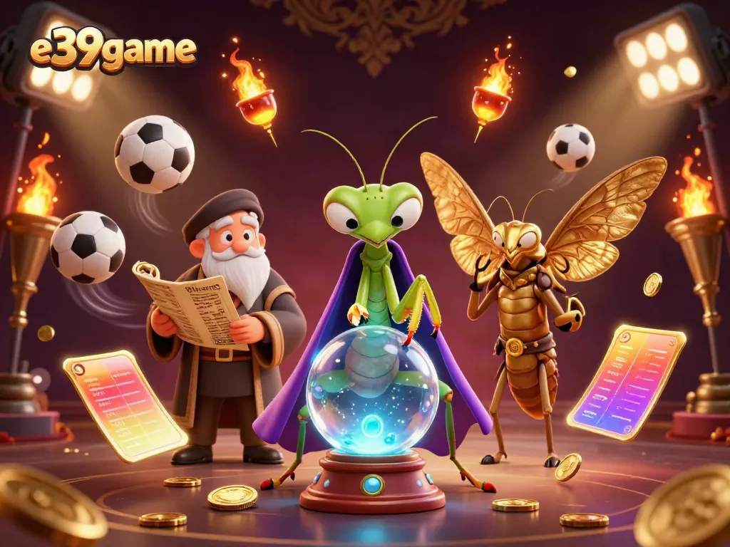 Experience the mystical world of e39game with a vibrant illustration featuring unique gambling elements.