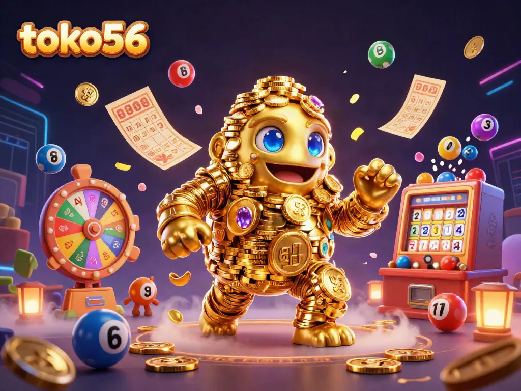 Engage with the dynamic excitement of toko56 slots, featuring a golden golem amidst colorful gaming elements.