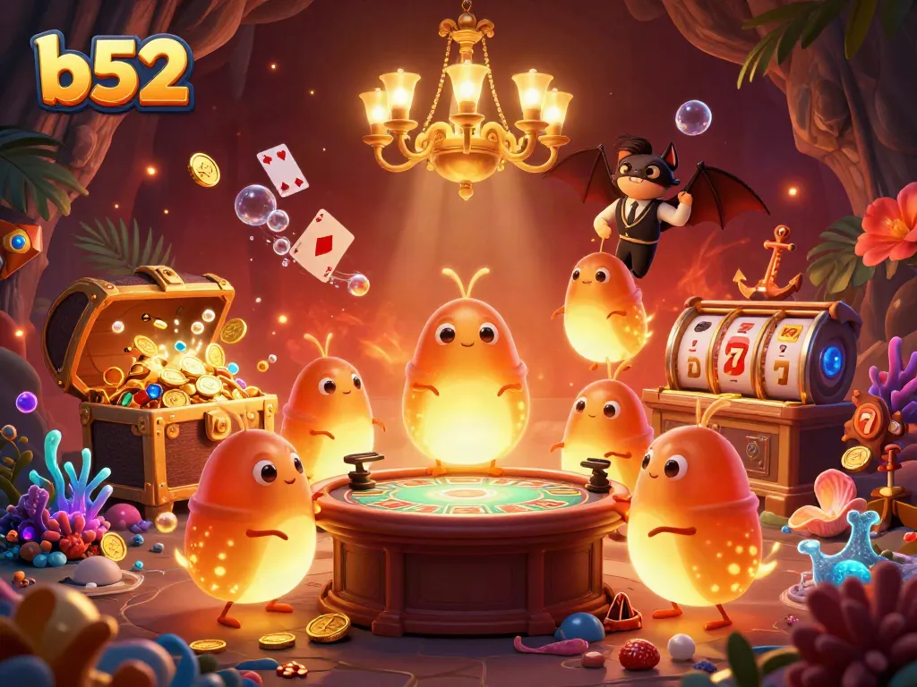 Immerse in the vibrant b52 casino adventure with bioluminescent glowworms and exciting game elements.