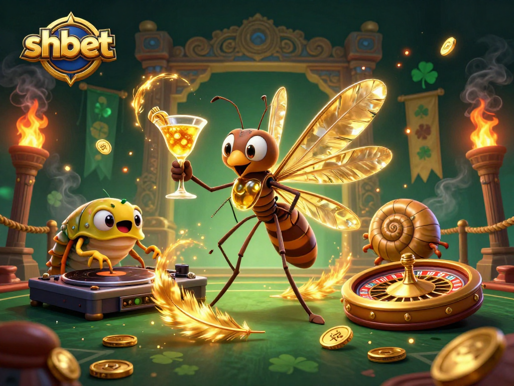 Engage with shbet's thrilling gaming world featuring a lively casino mascot and unique elements.
