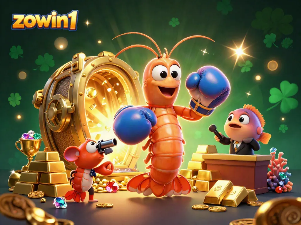 Experience the thrill of winning at zowin1 with vibrant casino characters surrounded by gleaming gold.