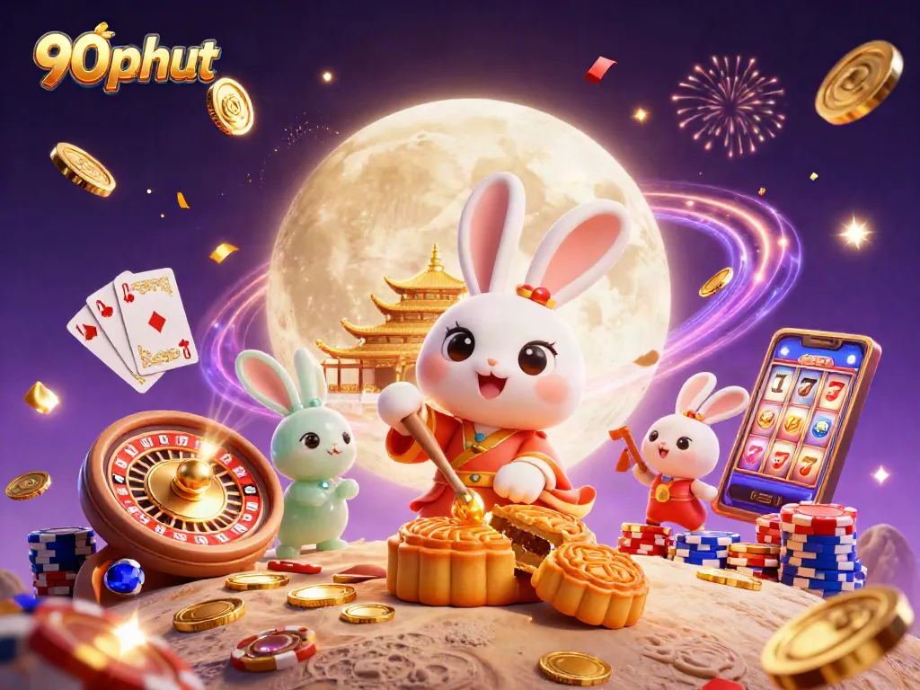 Engage in thrilling 90phut action with classic casino elements bursting forth in a vibrant, festive scene.