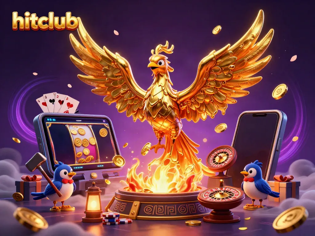 Experience the thrilling world of hitclub with a golden phoenix and vibrant casino games.