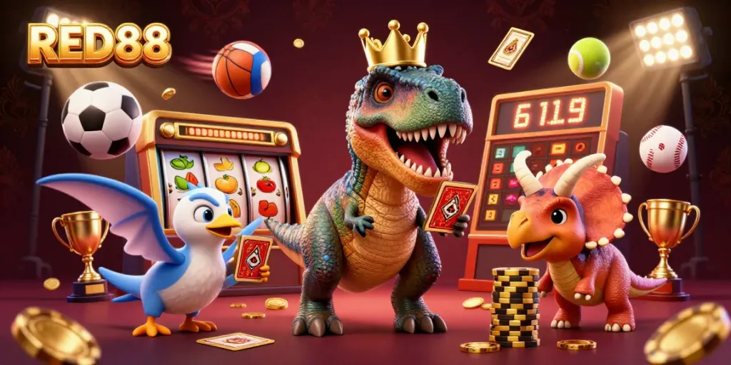 Play exciting games at RED88 casino with friendly characters and vibrant elements for an immersive experience.
