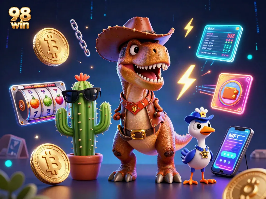 Engage with 98 win by spinning slot reels in a rich 3D casino world of vibrant characters.