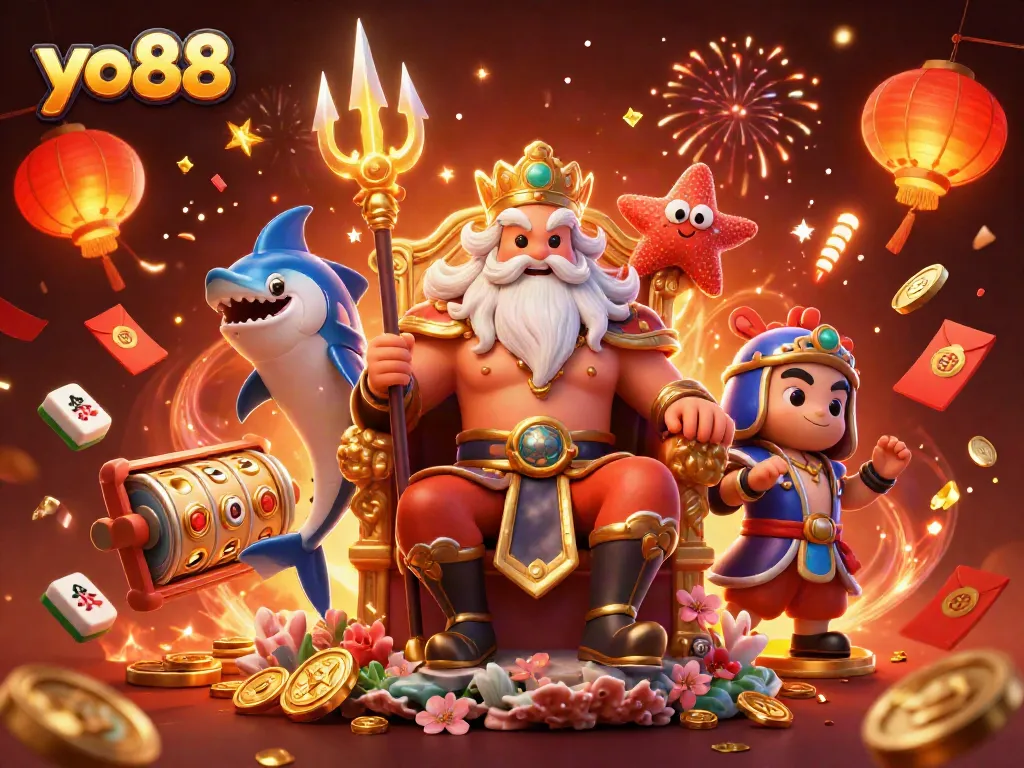 Experience thrilling wins at yo88, featuring 3D characters and vibrant casino elements in a dynamic celebration scene.