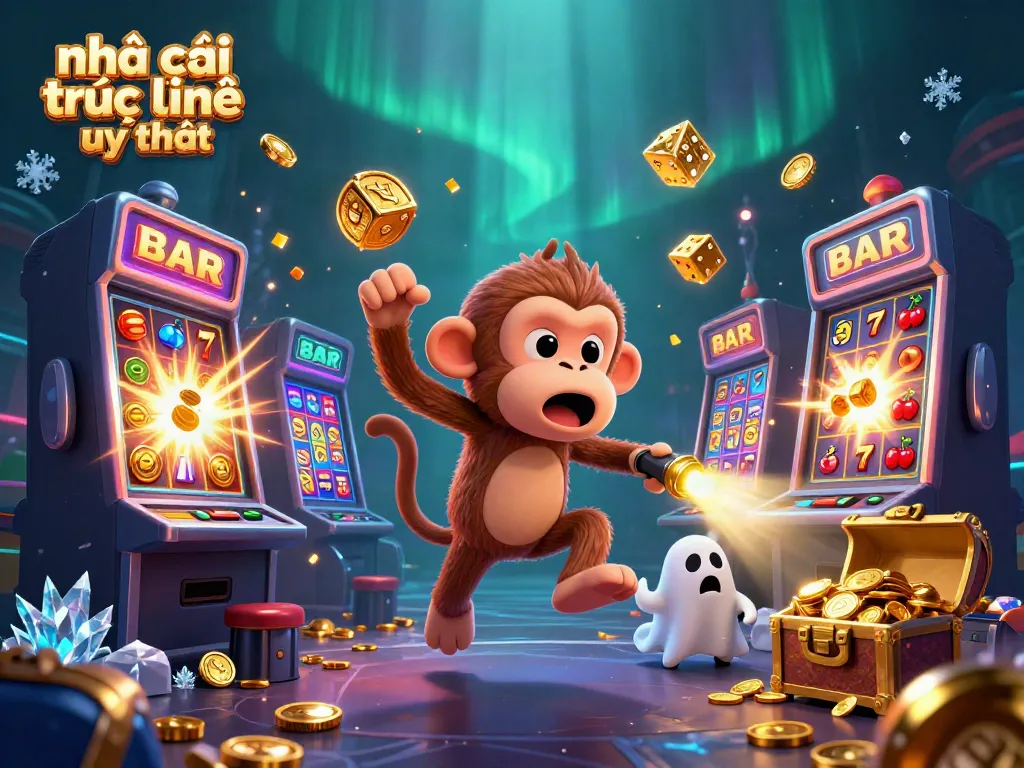 Experience the excitement at nhà cái trực tuyến uy tín with an animated scene filled with golden coins and joyful creatures.