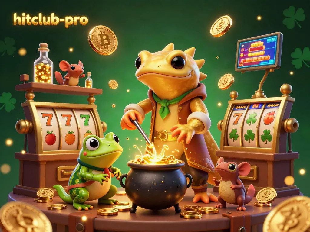 Engage with hitclub-pro as a golden salamander alchemist creates wealth in an enchanted casino scene.