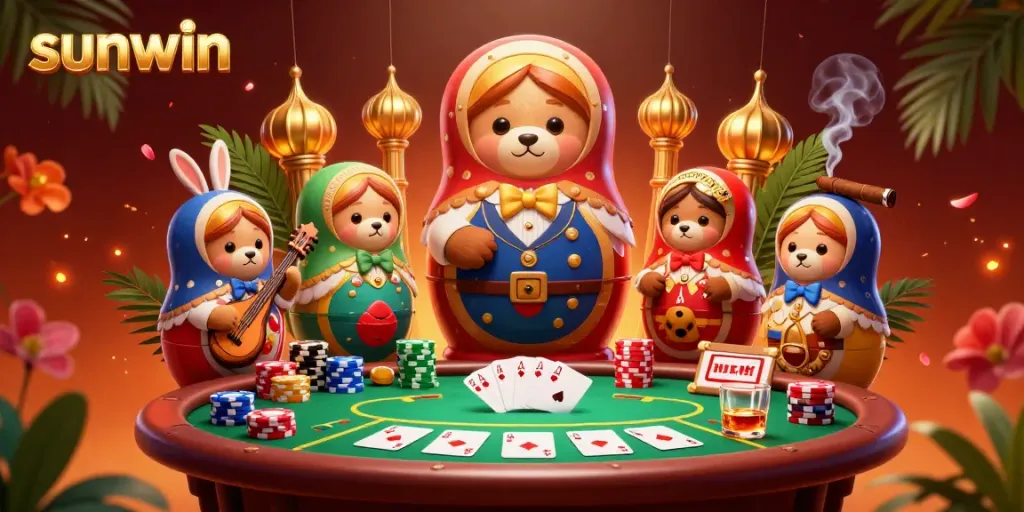 Experience the vibrant sunwin gaming scene with colorful casino elements and engaging characters.
