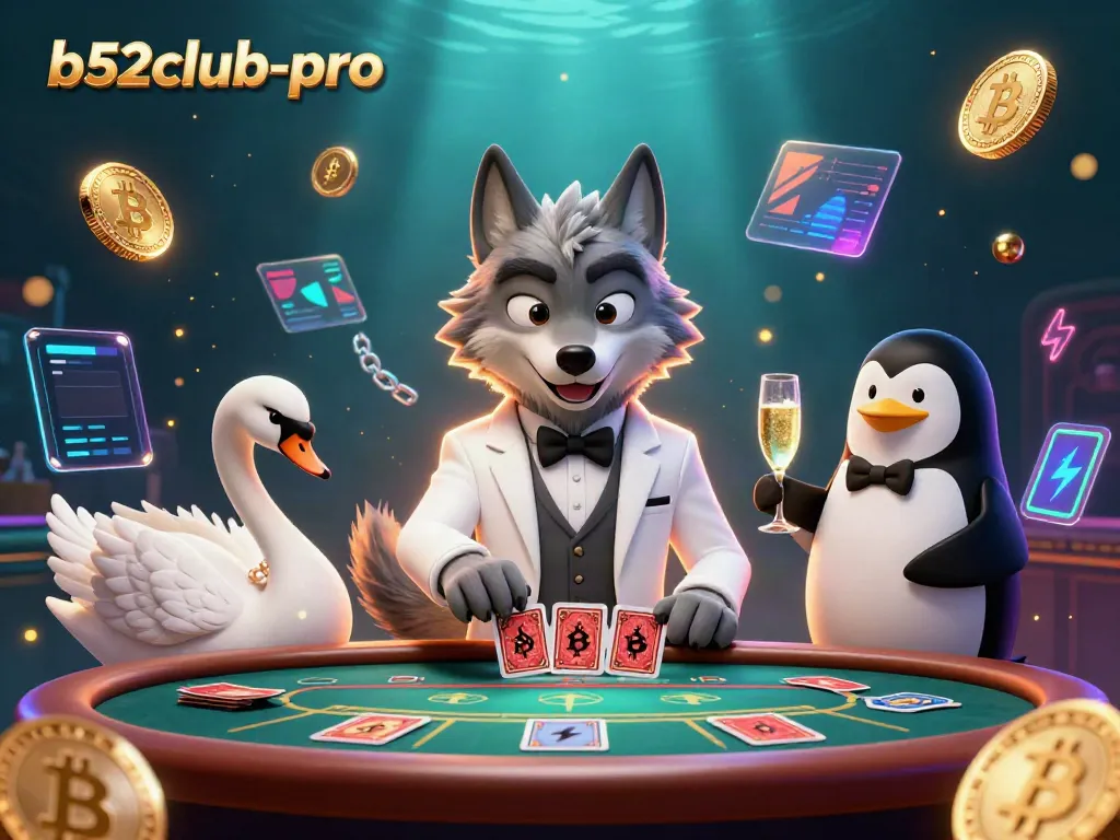 Experience high-stakes baccarat with b52club-pro's vibrant characters and crypto elements.