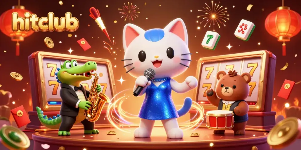 Experience the thrilling world of hitclub's casino games with vibrant characters performing in an energetic and rich environment.
