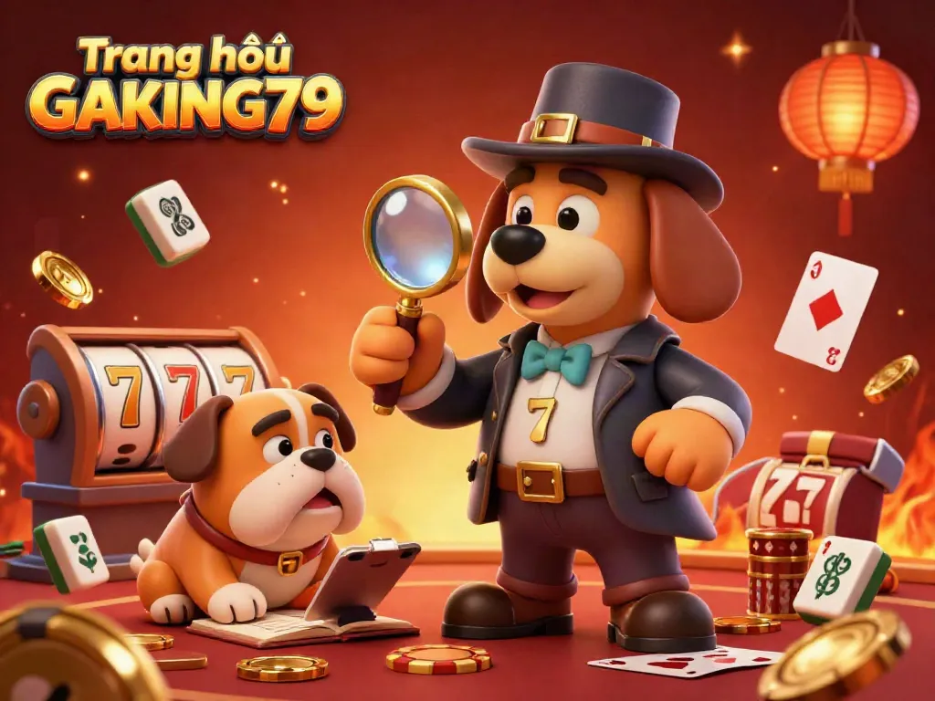 Engage in winning strategies at Trang chủ GAKING79 with a detective and bulldog examining casino clues.