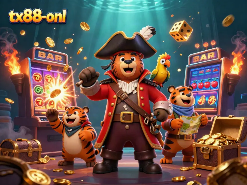 Experience high-stakes gaming action at tx88-onl with lively characters and casino elements.