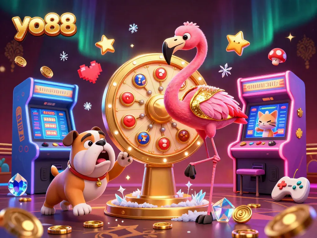 Spin the giant prize wheel with yo88 for exciting gaming prizes in this vibrant casino scene.