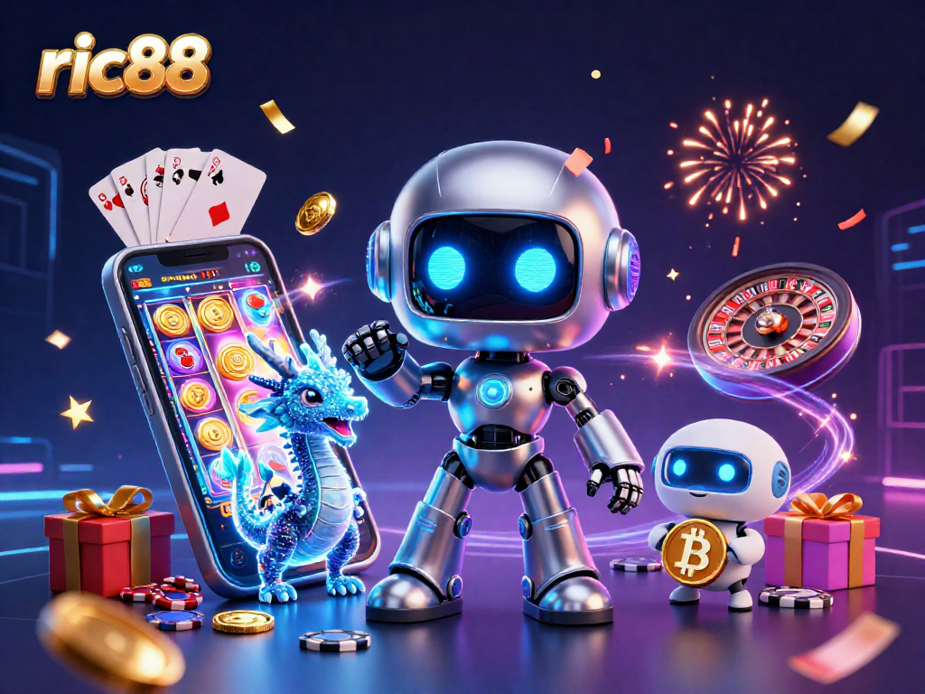Engage with ric88's vibrant casino scene featuring advanced characters and festive gaming elements.