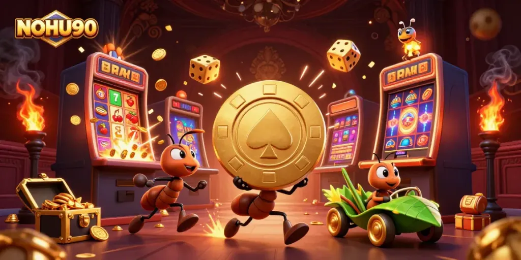 Join the excitement with NOHU90 as cartoon ants embark on an adventurous heist for the jackpot!