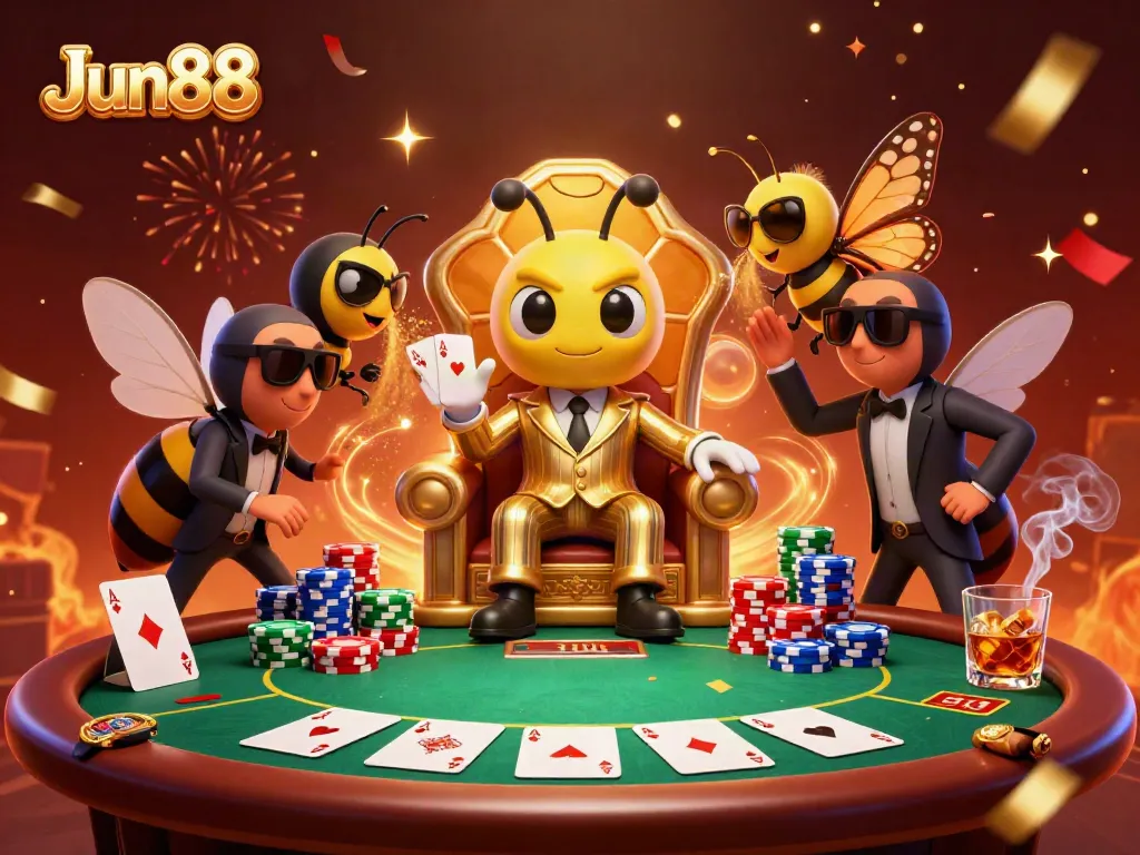 Experience Jun88's engaging atmosphere with a 3D mob boss scene filled with excitement and gaming elements.