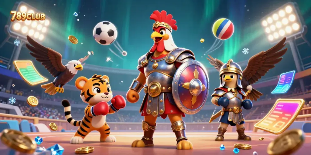 Join the excitement of 789CLUB with a gladiator rooster and dynamic gaming elements.