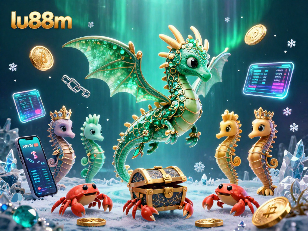 Bet on winnings with lu88m while enjoying a vibrant underwater casino scene filled with treasures.