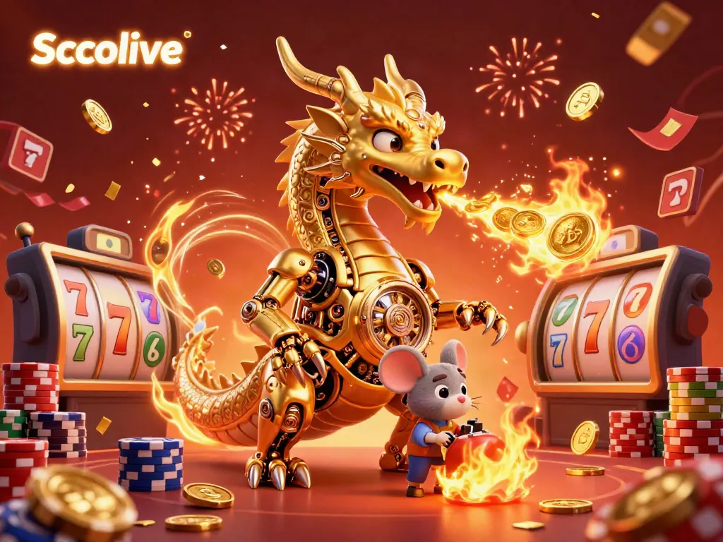 Socolive celebrates thrilling casino gaming with a golden dragon breathing coins amidst vibrant elements.