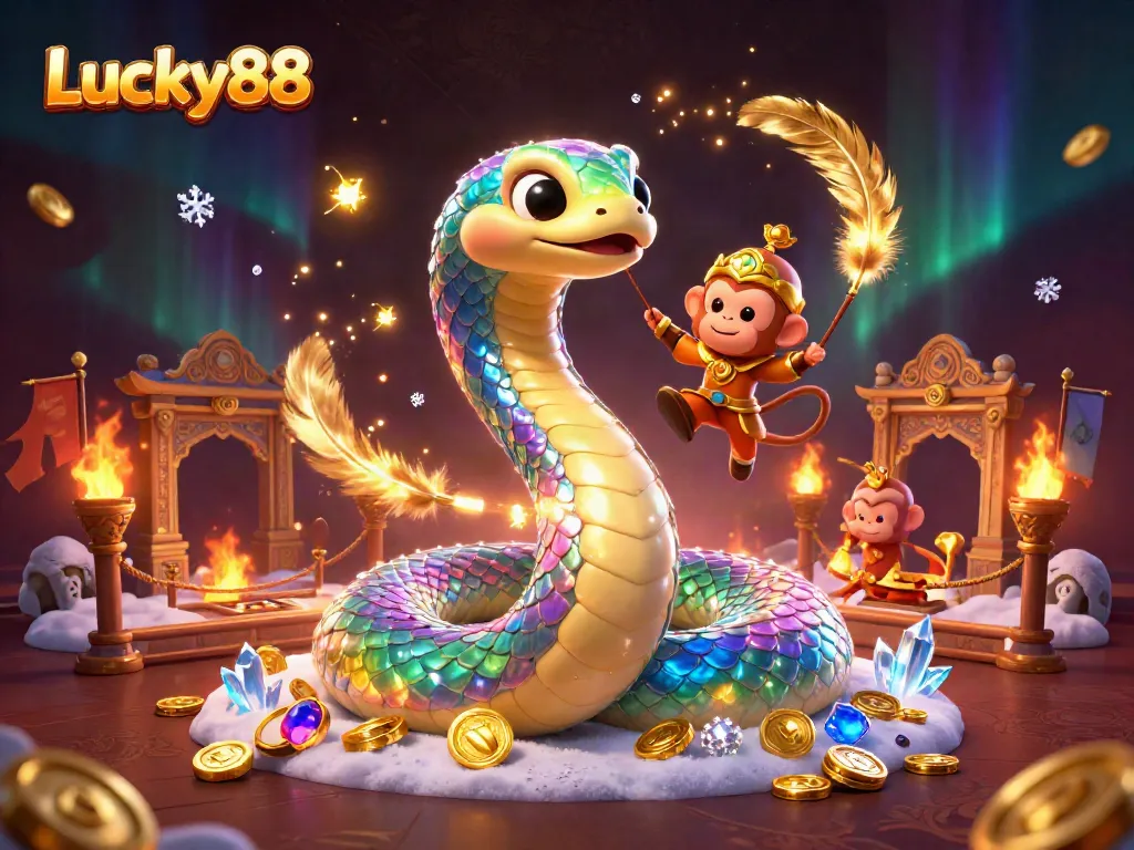 Win spectacular prizes at Lucky88 with vibrant casino-themed elements and playful characters.