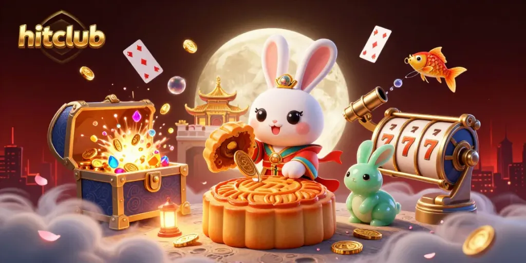 Experience hitclub's thrilling casino atmosphere with colorful slots, fortune symbols, and lively characters.