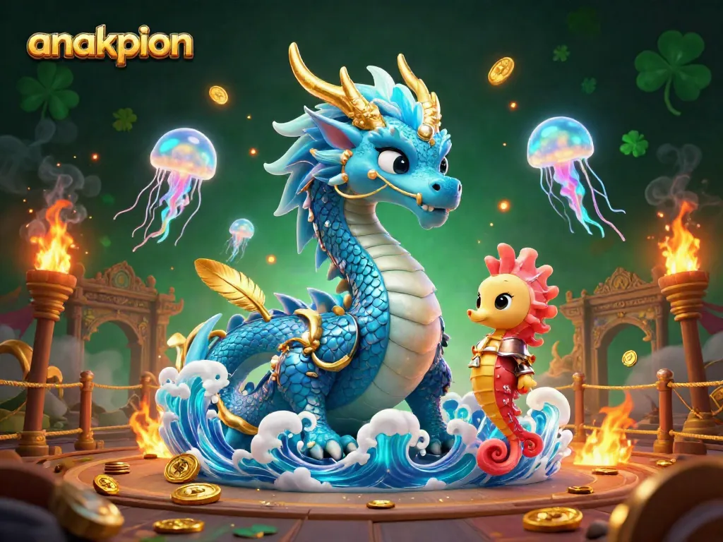 Experience the excitement of anakpion with the enchanting dragon, coral armor seahorse, and glowing jellyfish in vibrant casino atmosphere.