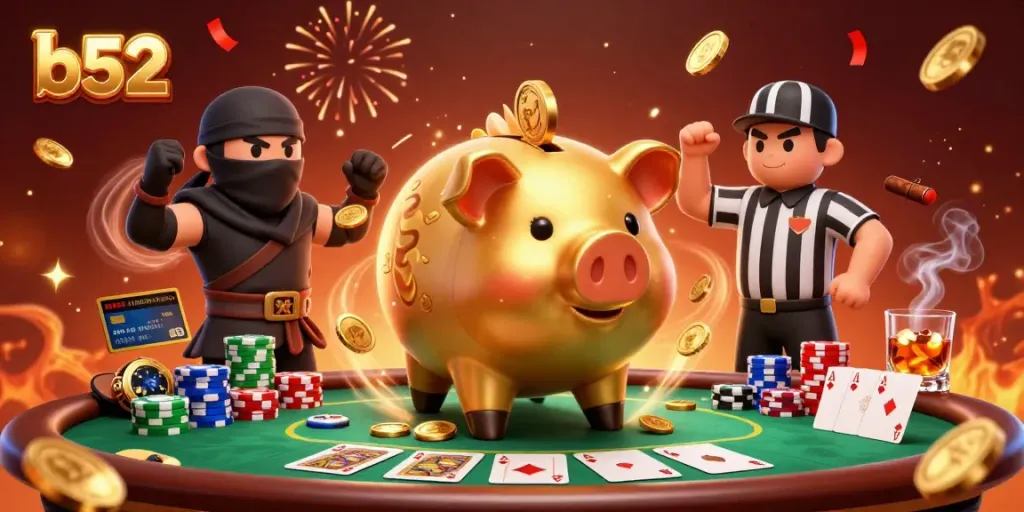 Experience the thrill of b52 gaming with dynamic characters and vibrant casino elements in action.