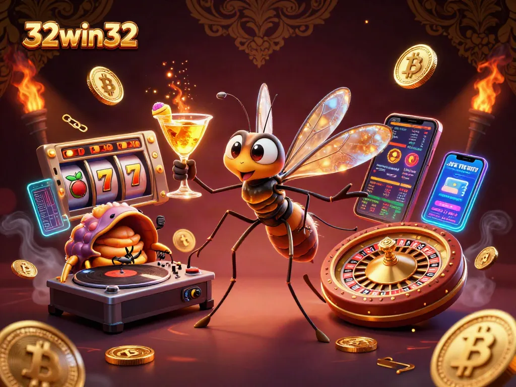 Bet at 32win32 with vivid 3D casino characters showcasing immersive slot gaming, crypto elements, and thrilling visuals.