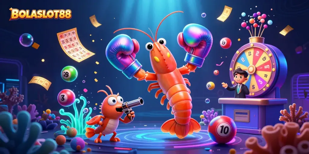 BOLASLOT88 showcases a dynamic lottery scene with vibrant colors and animated elements in an engaging illustration.