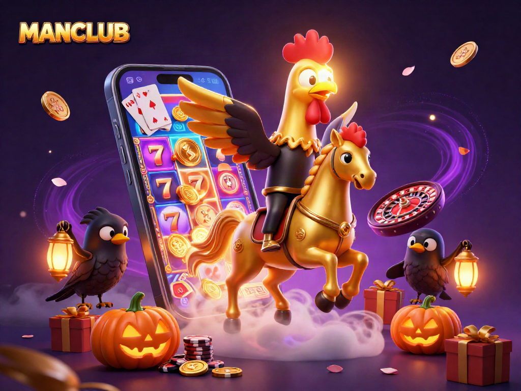 Engage in thrilling gaming action at MANCLUB with a vibrant casino scene featuring rich visuals and energetic characters.