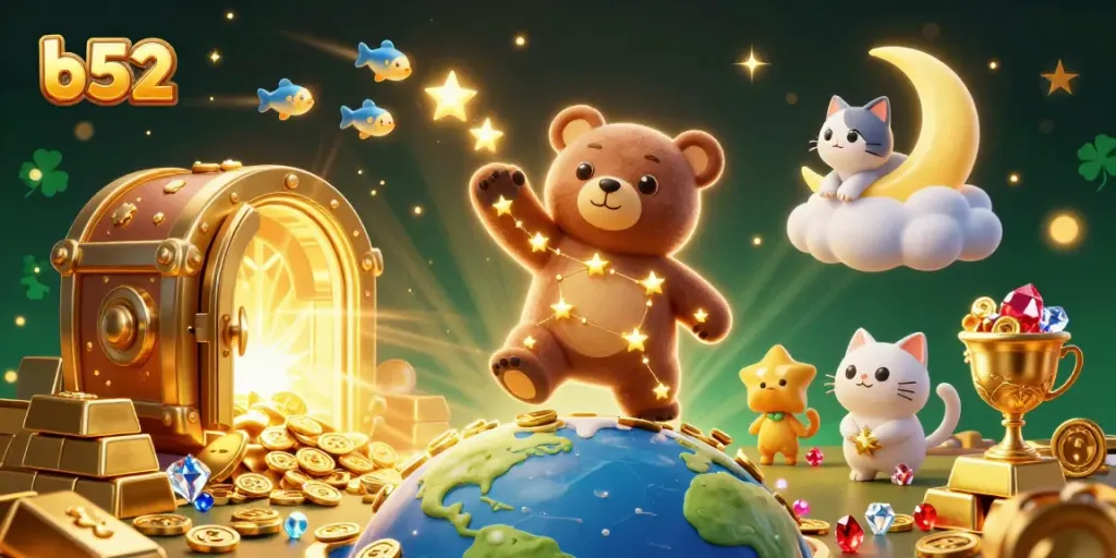 Engage with b52 as constellation bear collects treasures while winning at the casino.