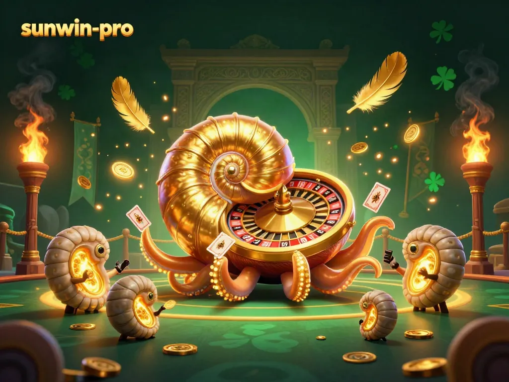 Experience the thrill of sunwin-pro with an ancient nautilus roulette wheel and golden game tokens.