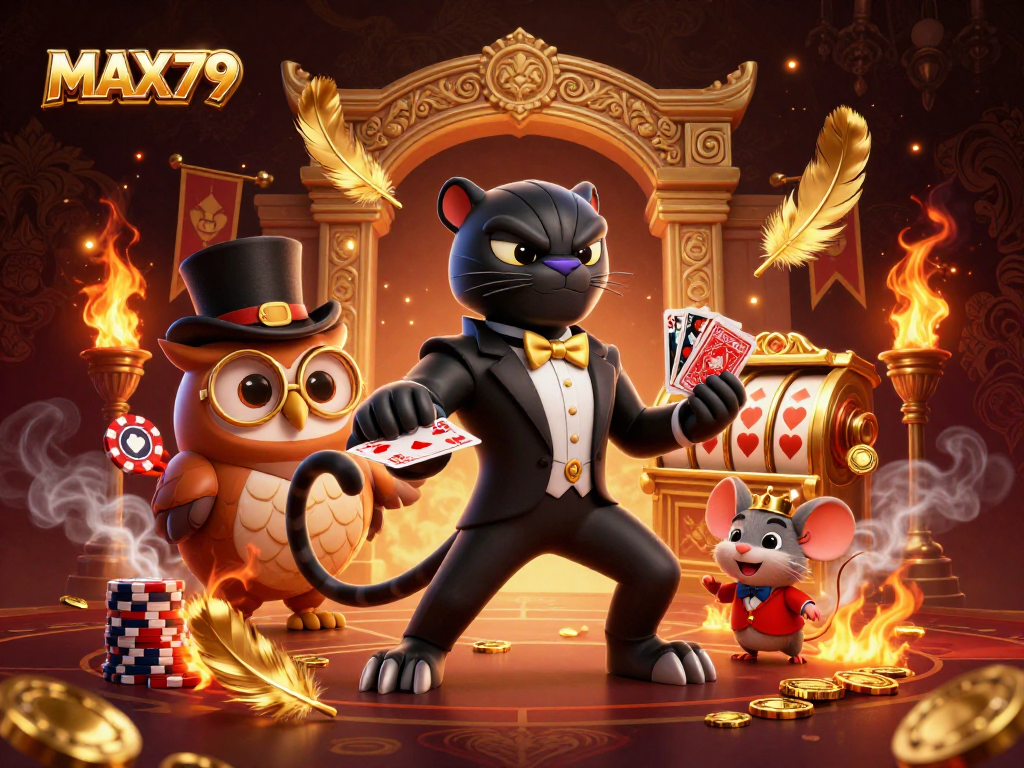 Experience the vibrant MAX79 casino scene with stylish characters and dynamic gaming elements.