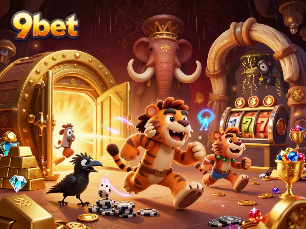 Experience the thrills of 9bet in a vibrant prehistoric casino filled with treasures and game elements.