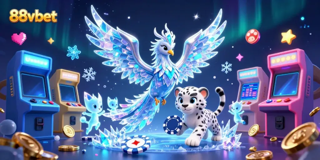 Engage with 88vbet's vibrant casino world featuring a magical phoenix and playful elements.