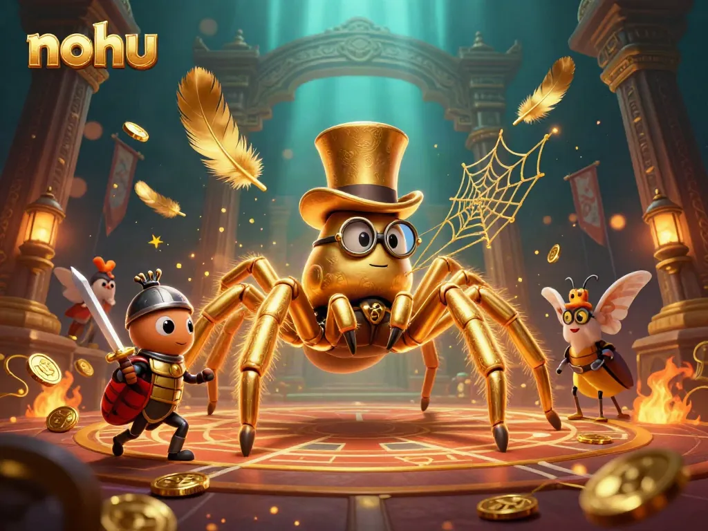 Nohu players engage in a colorful 3D casino adventure with golden elements and dynamic characters.