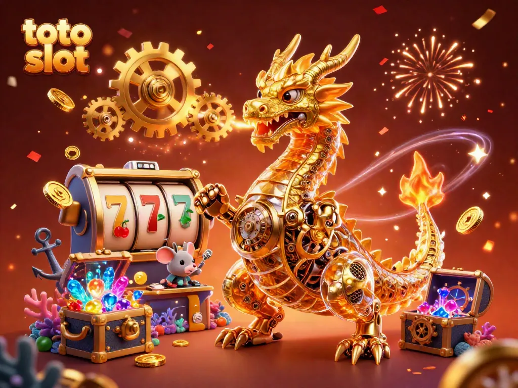 Toto slot showcases a vibrant scene of a golden dragon and treasure elements in a casino.