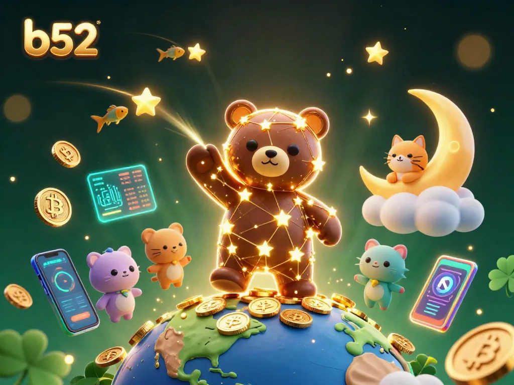 Engage in fun gaming with b52's vibrant 3D illustration of a cosmic casino adventure.
