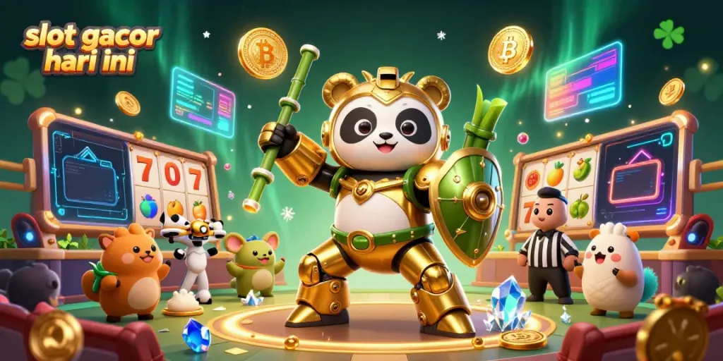 Experience excitement with slot gacor hari ini in a lively 3D casino arena featuring vibrant characters and elements.