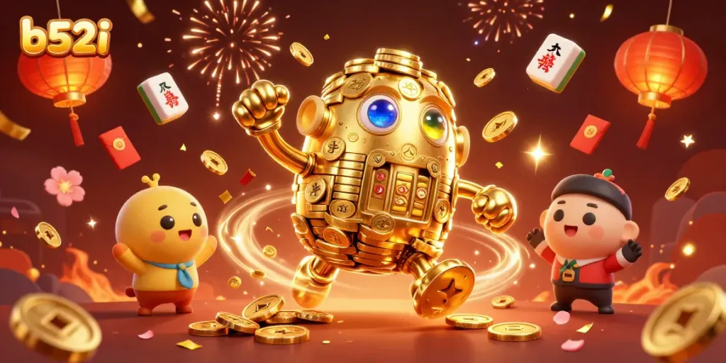 Experience vibrant gameplay at b52i with an animated golden golem and festive casino elements.
